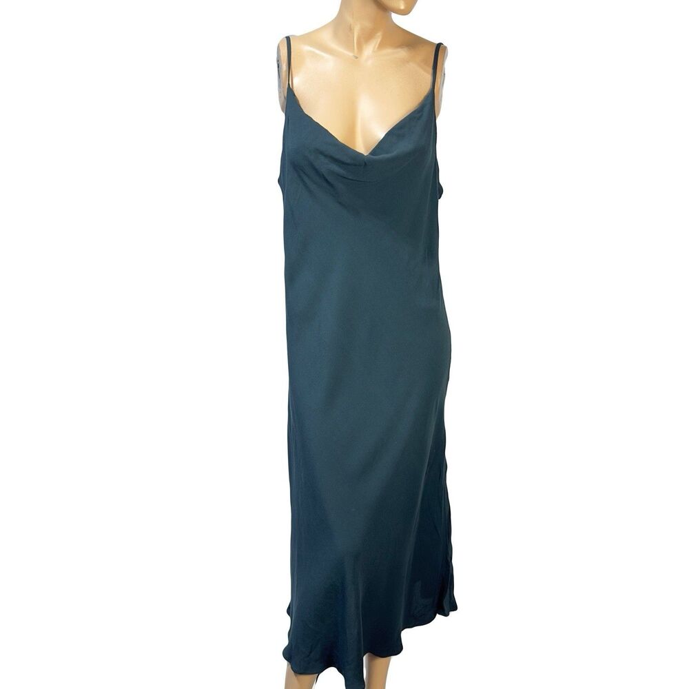 LOFT Midi Slip Dress Size 14 Sleeveless Cowl Drape Neck Dark Green NWT